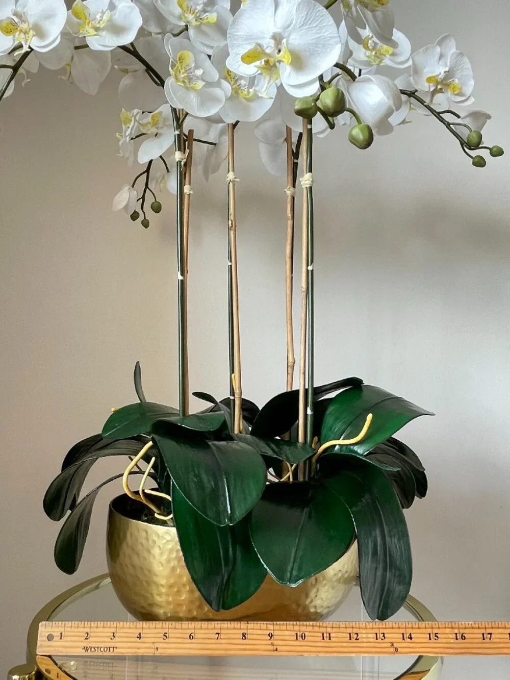 Artificial Orchid Real Touch Flower Arrangement Moss Decorative Gold Pot 32 x 14
